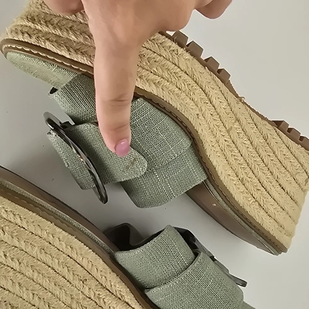 SAM EDELMAN Womens Green Platform Buckle Accent Livi Round Toe Espadrille SZ 10